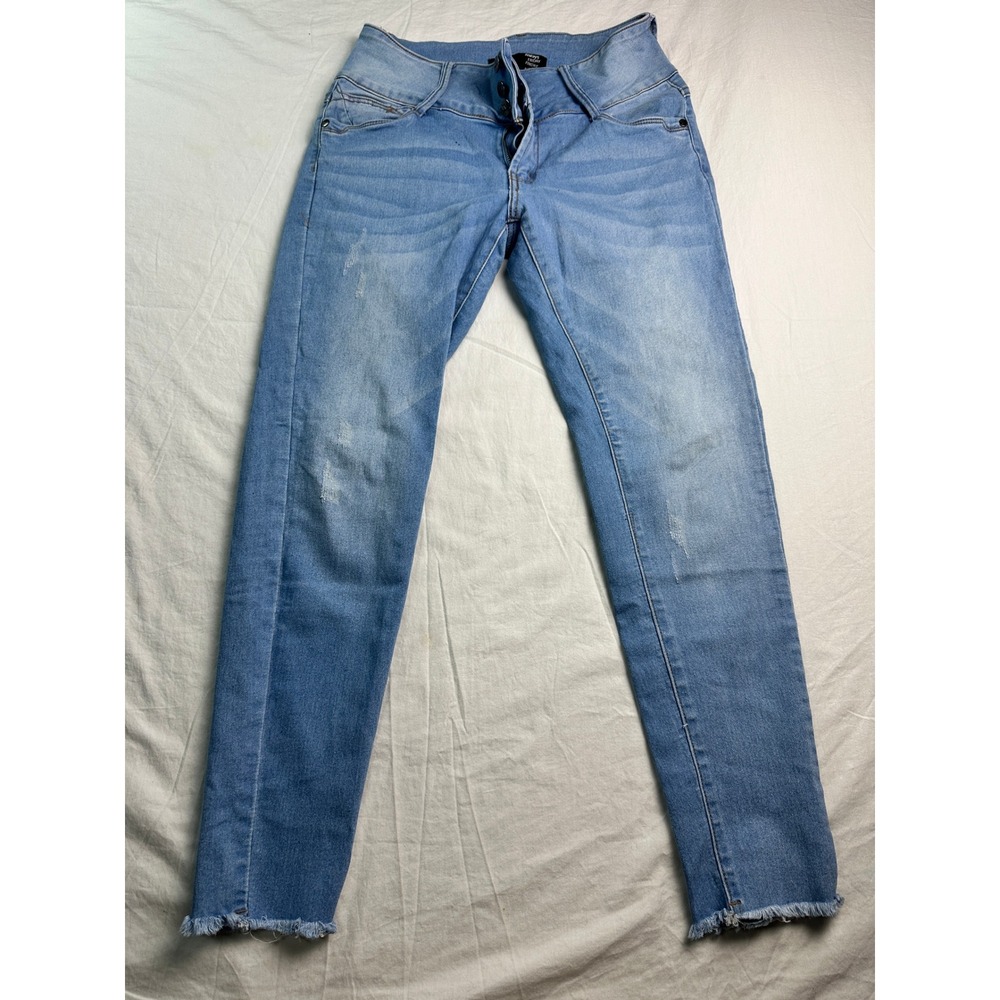 Always Friday Womens High Waist Skinny Jeans Light Wash Frayed Hem Size 11